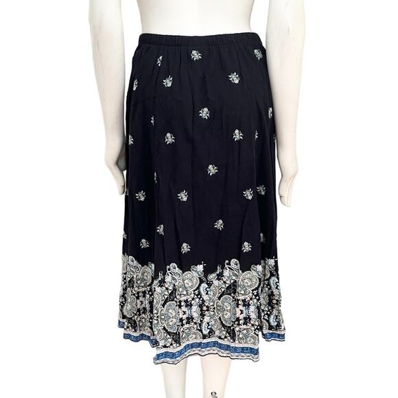LAURA SCOTT Gauze Cotton Lightweight Floral Pull On Midi Skirt in Black SZ S - Picture 4 of 7